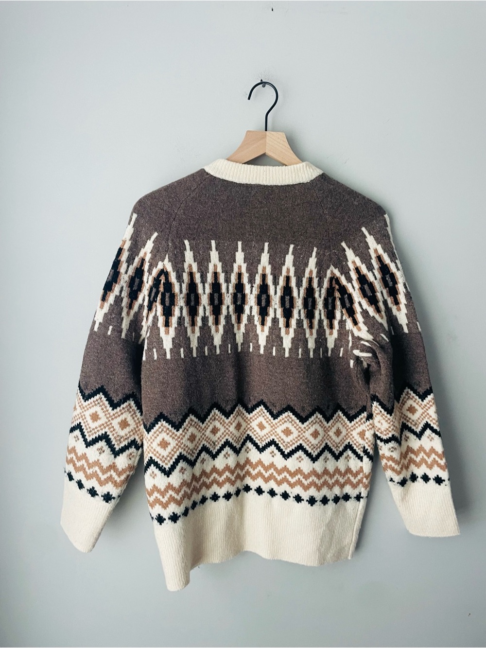 J. Crew Brown & Cream Fair Isle Knit Cardigan Sweater RARE - Picture 3 of 8